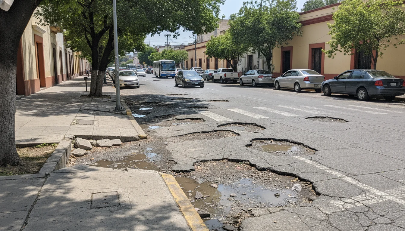 Calle con baches en Guadalajara, Jalisco, lista para ser reportada y reparada