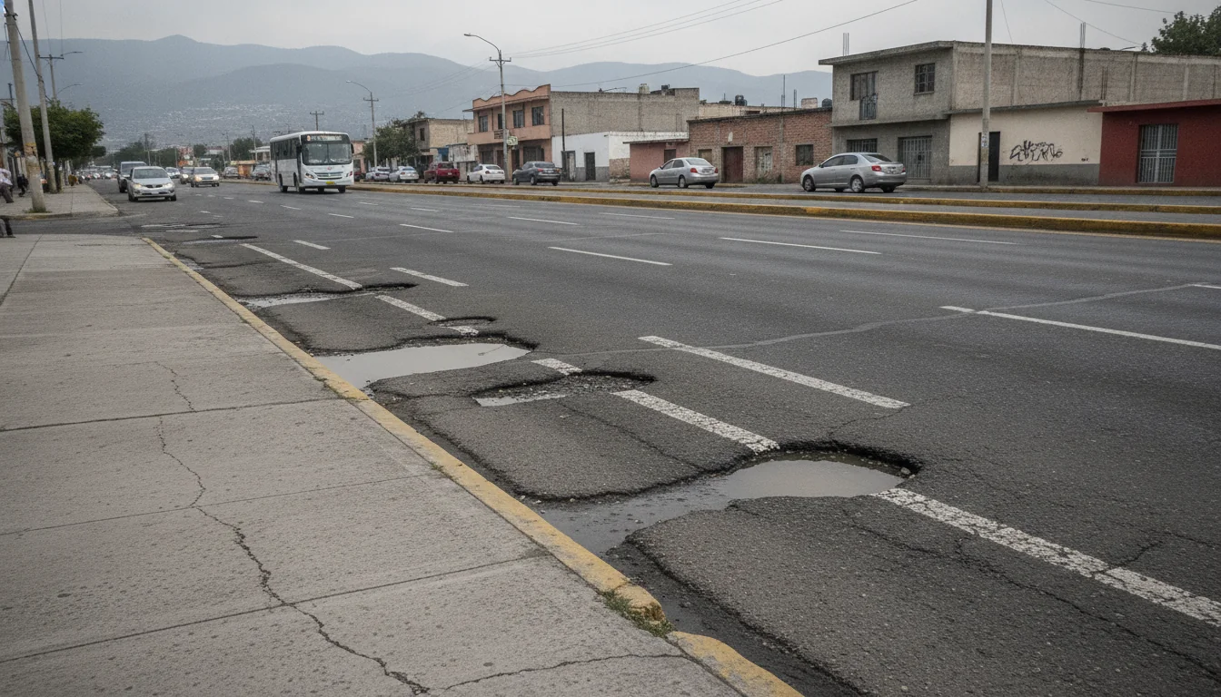 Calle con baches en Toluca, Estado de México, lista para ser reportada y reparada